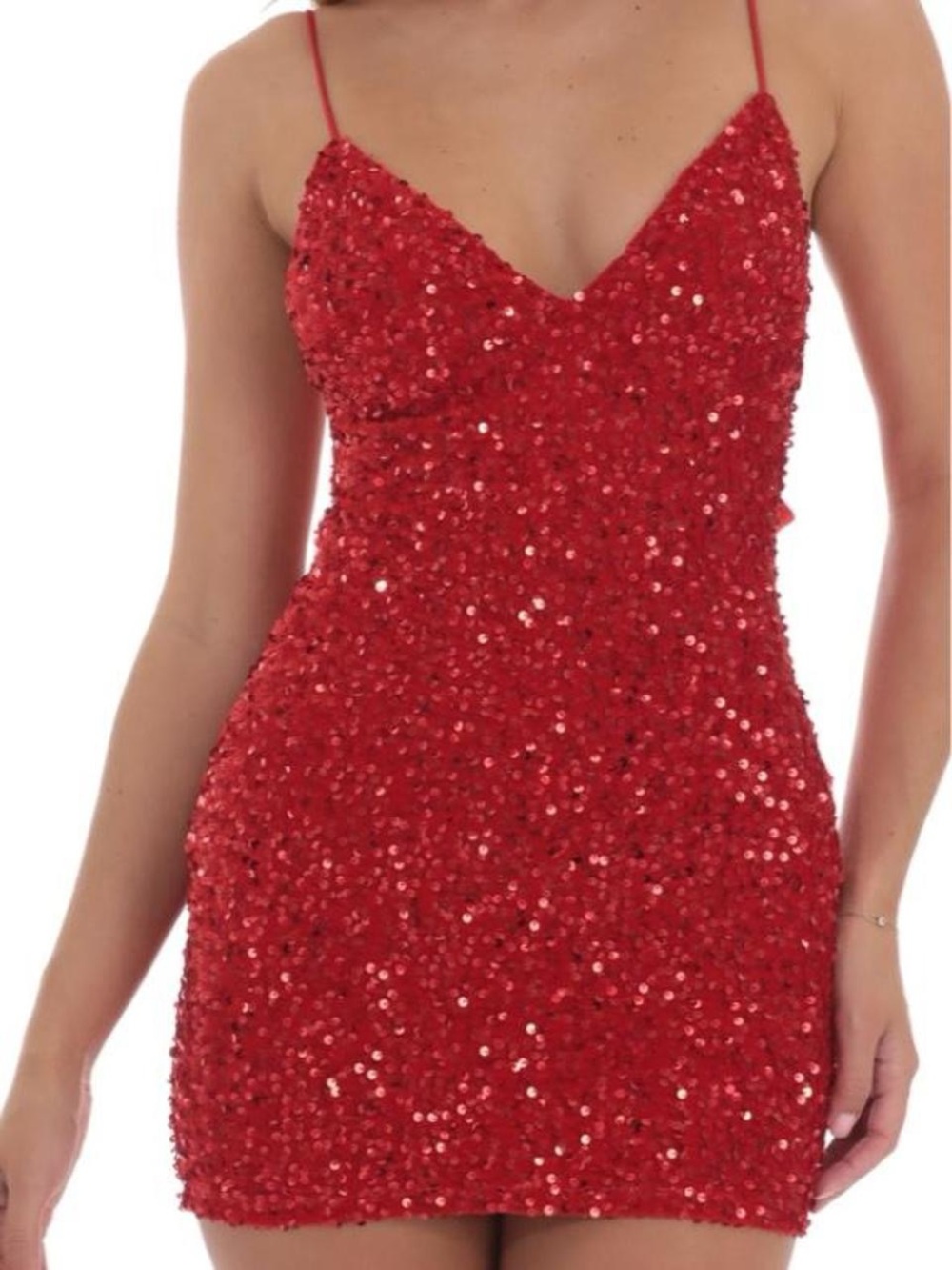 Fashion Nova Red Sequined Spaghetti-Strap Mini Dress